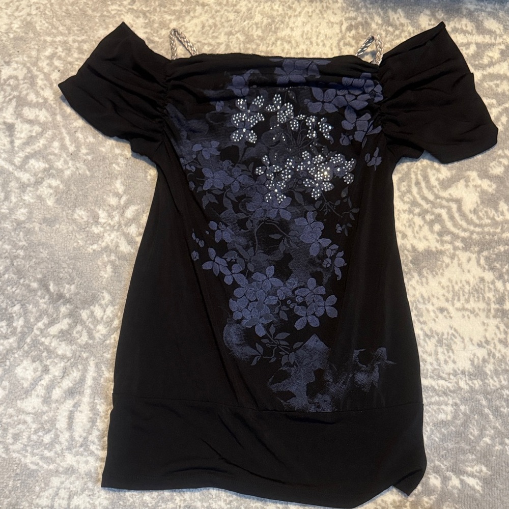 Floral Black and Blue Women's Top
